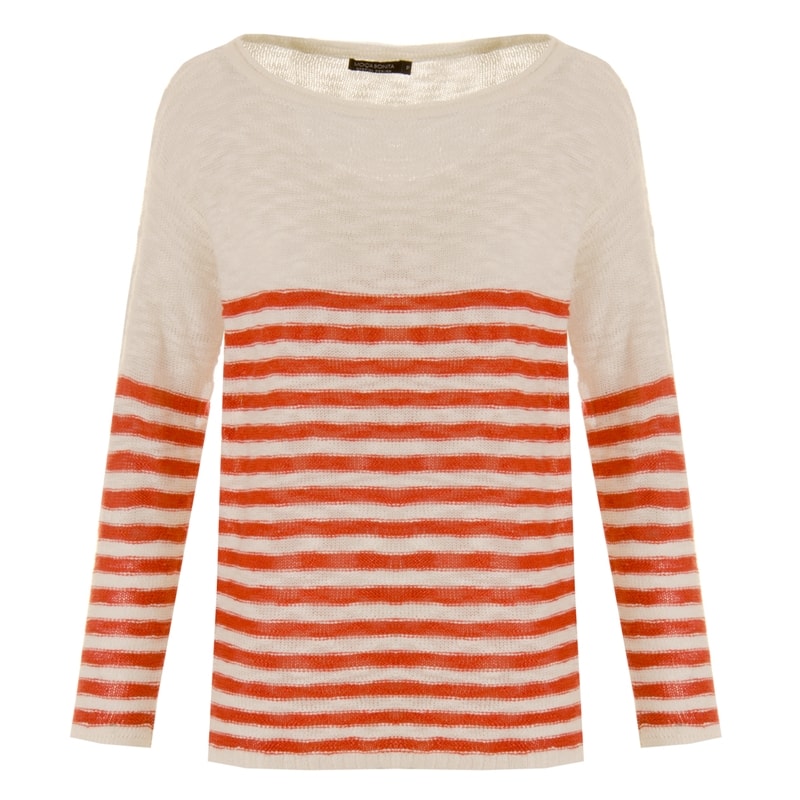 PULL AMPLO TRICOT LISTRADO LE NORD - VERMELHO