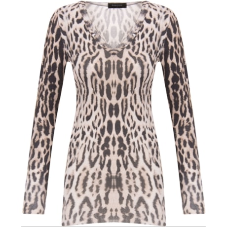 PULL TRICOT AMBICIONE ANIMAL PRINT DECOTE V - BEGE PULL TRICOT AMBICIONE ANIMAL PRINT DECOTE V - BEGE