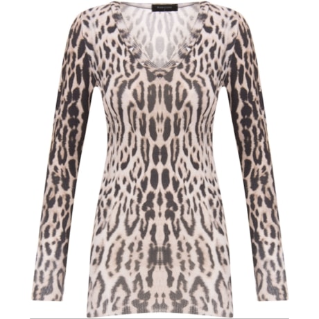 PULL TRICOT AMBICIONE ANIMAL PRINT DECOTE V - BEGE