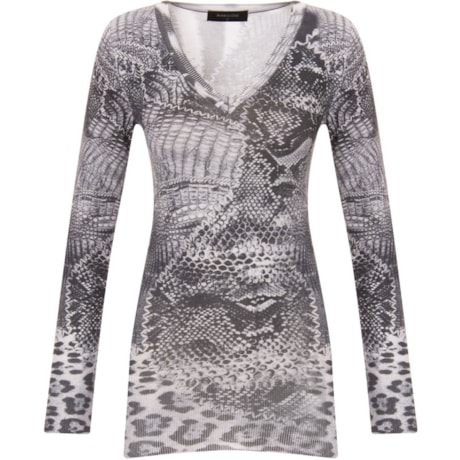 PULL TRICOT AMBICIONE ANIMAL PRINT DECOTE V - PRETO PULL TRICOT AMBICIONE ANIMAL PRINT DECOTE V - PRETO