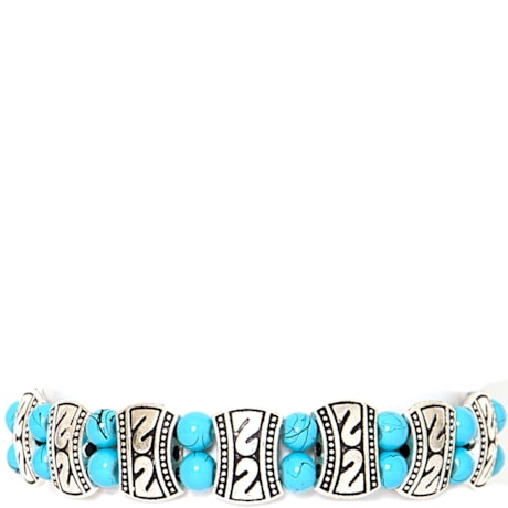 PULSEIRA PRATEADA CONTAS E PLACAS - TURQUESA