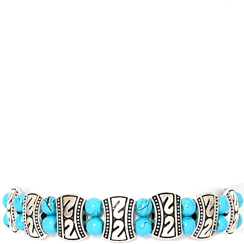 PULSEIRA PRATEADA CONTAS E PLACAS - TURQUESA