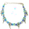 PULSEIRA PRATEADA FLORZINHAS C/ PINGENTES - TURQUESA
