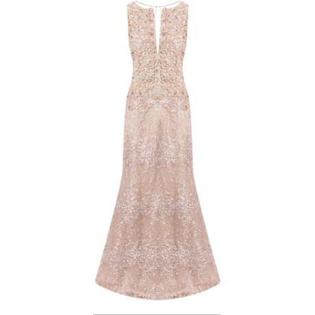 R. VASCONCELLUS - VESTIDO LONGO TULE FLORAL CORPO BORDADO - BEGE R. VASCONCELLUS - VESTIDO LONGO TULE FLORAL CORPO BORDADO - BEGE