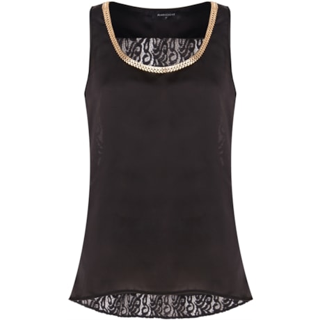REGATA CETIM COM RENDA E DETALHE EM METAL - PRETO REGATA CETIM COM RENDA E DETALHE EM METAL - PRETO