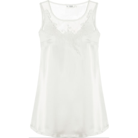 REGATA CETIM COM TULE E DETALHE BORDADO - BRANCO