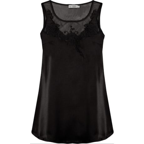REGATA CETIM COM TULE E DETALHE BORDADO - PRETO