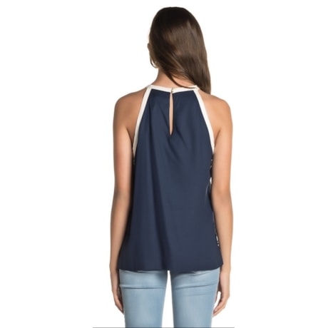 REGATA CREPE CHOLET DETALHE VIÉS OFF WHITE - MARINHO