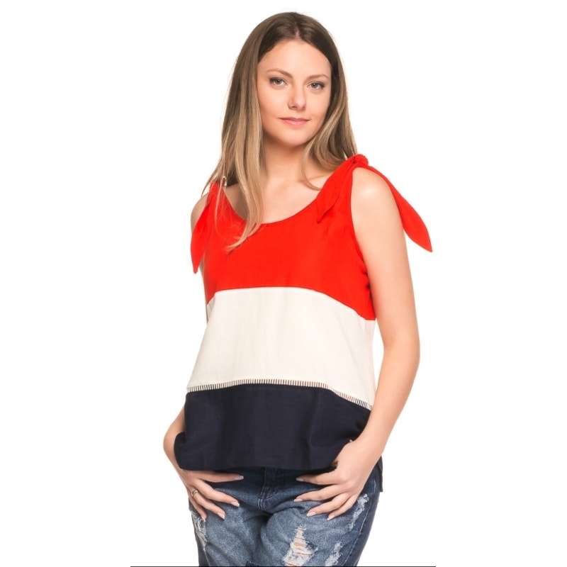 REGATA LINHO CHOLET TRICOLOR COM ALÇA AMARRAÇÃO - UNICA