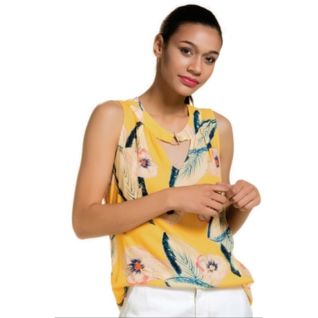 REGATA LUCIDEZ CREPE FLORAL - AMARELO
