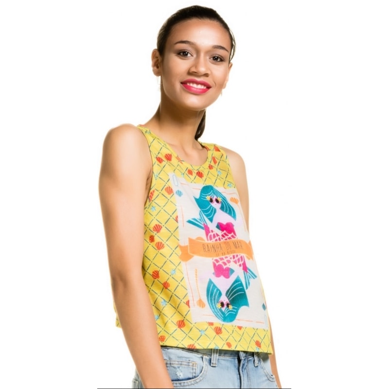 REGATA SILK CANTÃO CARTAS CARNAVAL - AMARELO