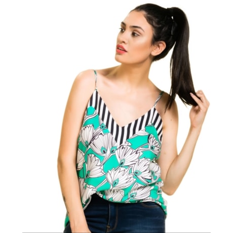 REGATA VISCOSE MIX DE ALCINHA ESTAMPADA - CHOLET - TURQUESA