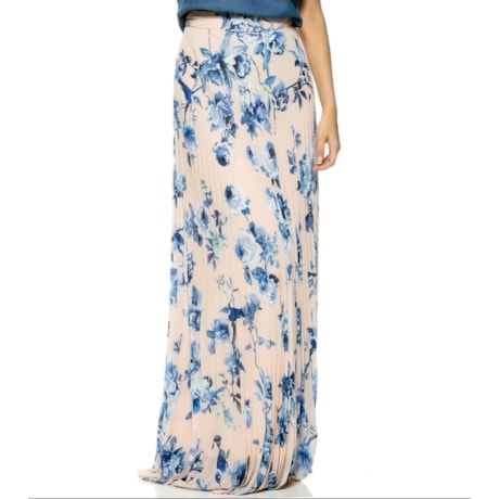 SAIA AMÍSSIMA LONGA PLISSADA FLORAL - SALMÃO SAIA AMÍSSIMA LONGA PLISSADA FLORAL - SALMÃO