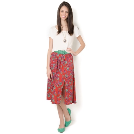 SAIA MIDI VISCOSE ESTAMPADA - VERMELHO SAIA MIDI VISCOSE ESTAMPADA - VERMELHO