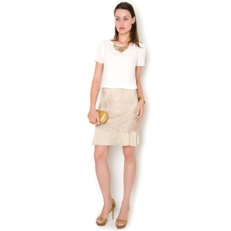 SAIA SATIRA TULIPA CETIM C/ RENDA - DOURADO