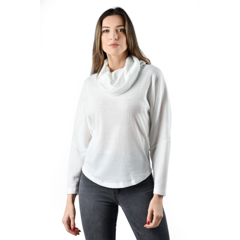 SALIS - BLUSA DE TRICOT GOLA ROLE BRANCA