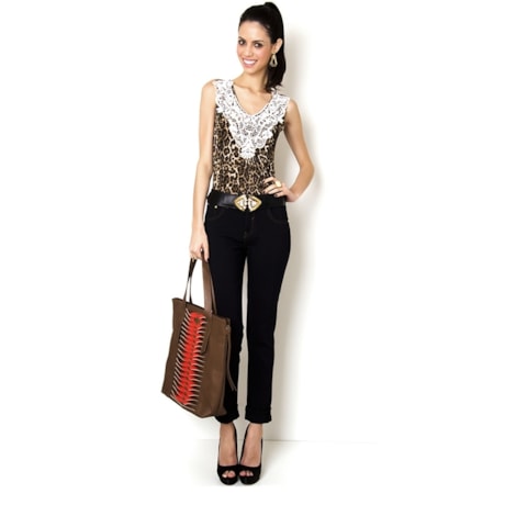 SALSA BRASIL - BODY EM MICROFIBRA ANIMAL PRINT S/M - PRETO