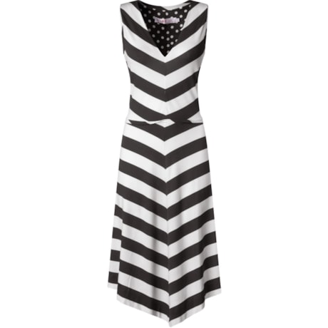 SATIKO+ISABEL - VESTIDO DECOTE V ESTAMPA LISTRA - PRETO