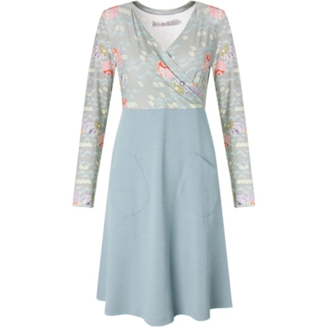 SATIKO+ISABEL - VESTIDO EVASÊ ESTAMPADO COM BOLSOS - AZUL