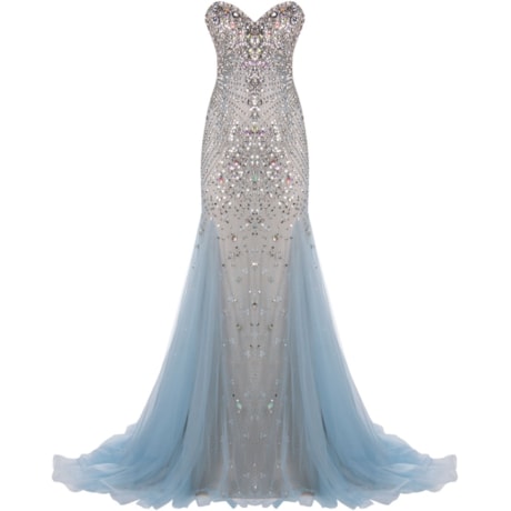 SCALA VESTIDO DE FESTA LONGO RENDA COM TULE BORDADO AZUL CLARO