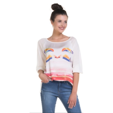 SCALON - BLUSA FRENTE ESTAMPA TUCANO MANGA 3/4 - OFF WHITE