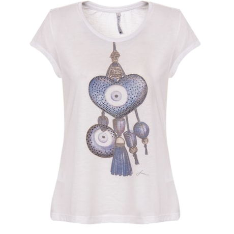 SCALON - BLUSA T-SHIRT ESTAMPA GOOD LUCK OLHO GREGO - BRANCO SCALON - BLUSA T-SHIRT ESTAMPA GOOD LUCK OLHO GREGO - BRANCO