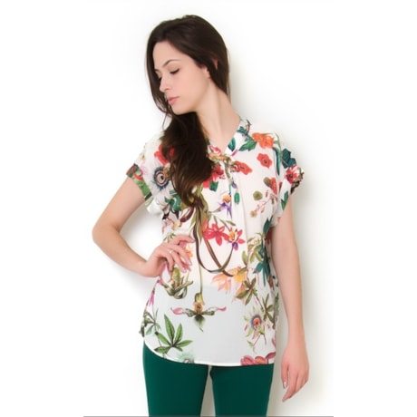 SCALON - BLUSA VISCOSE FLORAL M/C DEC. AMARRAÇÃO - BEGE SCALON - BLUSA VISCOSE FLORAL M/C DEC. AMARRAÇÃO - BEGE