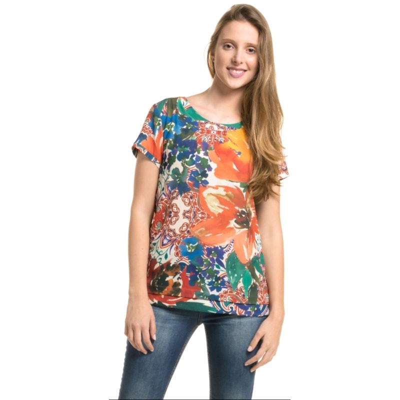 SCALON - T-SHIRT CREPE ESTAMPA ISLA BARRA DUPLA - LARANJA