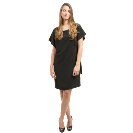 SCALON - VESTIDO T-SHIRT CREPE DETALHE MANGAS - PRETO