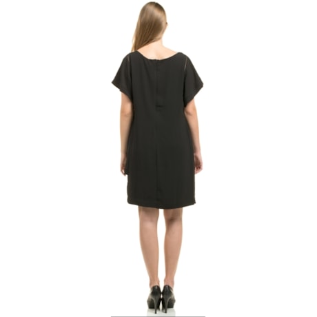 SCALON - VESTIDO T-SHIRT CREPE DETALHE MANGAS - PRETO