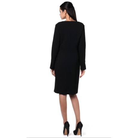 SERGIO GAZ - VESTIDO DETALHE FENDA COM RENDA - PRETO