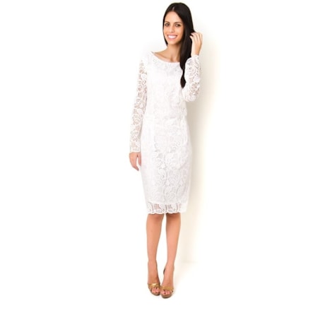 SERGIO GAZ - VESTIDO TUBO RENDA E GUIPURE M/L - OFF WHITE