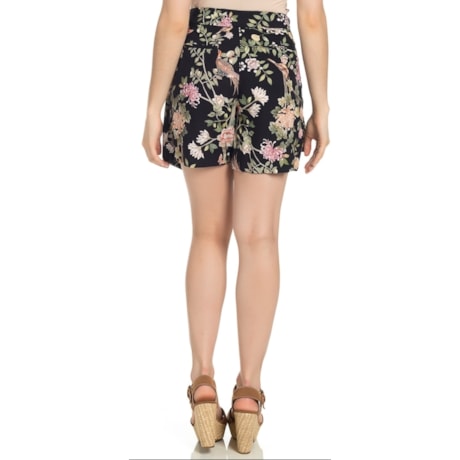 SHORT SAIA TRIBECA ESTAMPA FLORAL E FIVELA - PRETO SHORT SAIA TRIBECA ESTAMPA FLORAL E FIVELA - PRETO