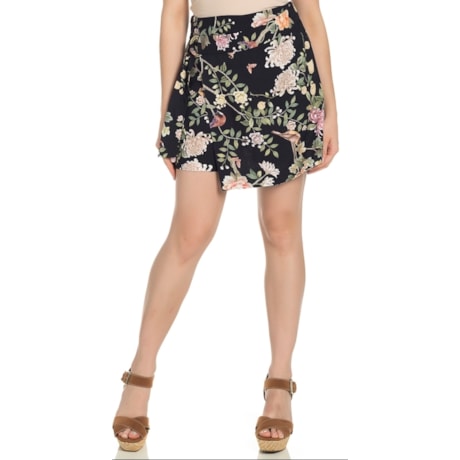 SHORT SAIA TRIBECA ESTAMPA FLORAL E FIVELA - PRETO SHORT SAIA TRIBECA ESTAMPA FLORAL E FIVELA - PRETO