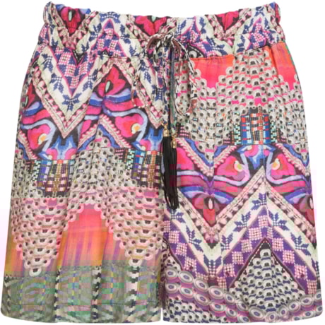 SHORTS AMBICIONE VISCOSE ESTAMPADO AMARRAÇÃO CINTURA - PINK SHORTS AMBICIONE VISCOSE ESTAMPADO AMARRAÇÃO CINTURA - PINK