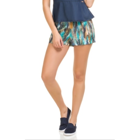 SHORTS AMBICIONE VISCOSE ESTAMPADO AMARRAÇÃO CINTURA - TURQUESA SHORTS AMBICIONE VISCOSE ESTAMPADO AMARRAÇÃO CINTURA - TURQUESA