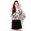 SHOULDER - BLUSA CREPE ESTAMPADA DECOTE V M/L - P&B