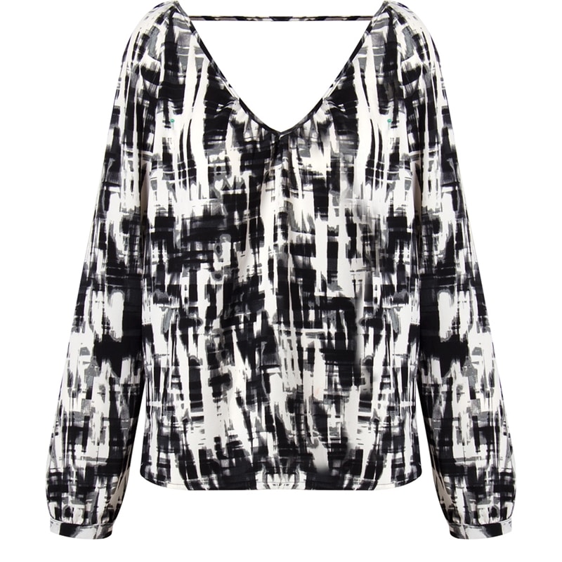 SHOULDER - BLUSA CREPE ESTAMPADA DECOTE V M/L - P&B