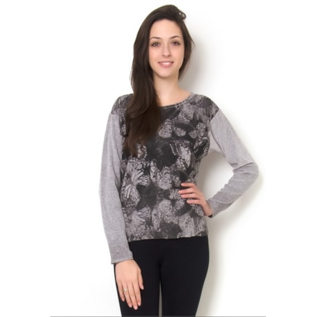 SHOULDER - BLUSA PLUSH BORBOLETAS - CINZA SHOULDER - BLUSA PLUSH BORBOLETAS - CINZA