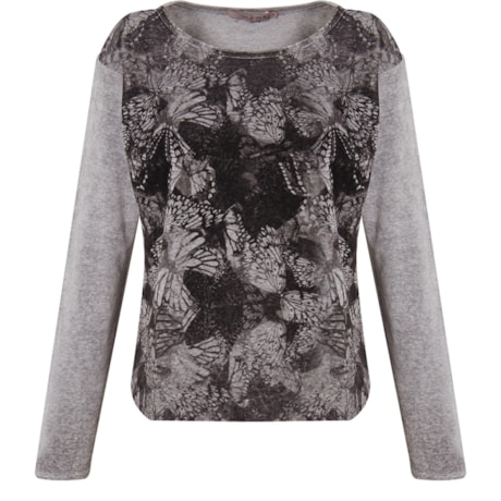 SHOULDER - BLUSA PLUSH BORBOLETAS - CINZA SHOULDER - BLUSA PLUSH BORBOLETAS - CINZA