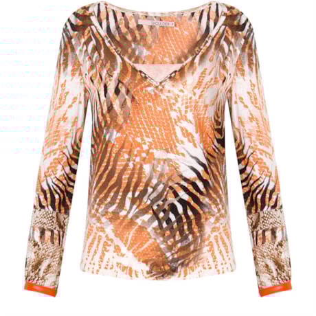 SHOULDER - BLUSA V VISCOSE ANIMAL M/L - LARANJA