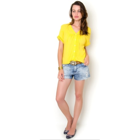 SHOULDER - BLUSA VISCOSE COM AJOUR - AMARELO