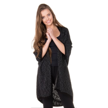 SINLESS - PONCHO TRICÔ BICOLOR DETALHE COURO - CINZA