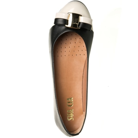 SUA CIA - SAPATILHA COURO BICOLOR COM FIVELA - P&B