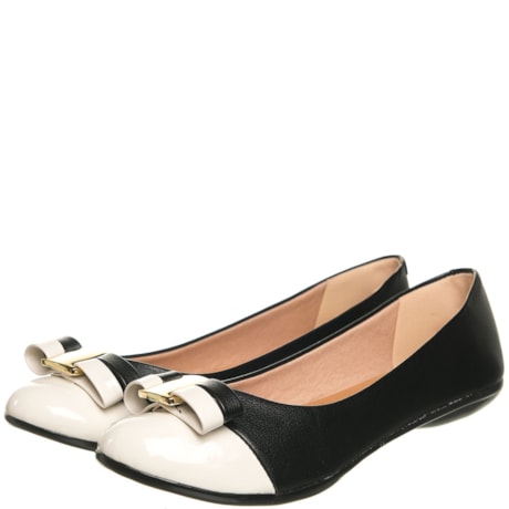 SUA CIA - SAPATILHA COURO BICOLOR COM FIVELA - P&B