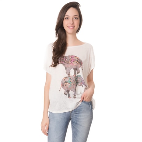 T-SHIRT AMPLA GEKO  SILK 2 ELEFANTES - OFF WHITE