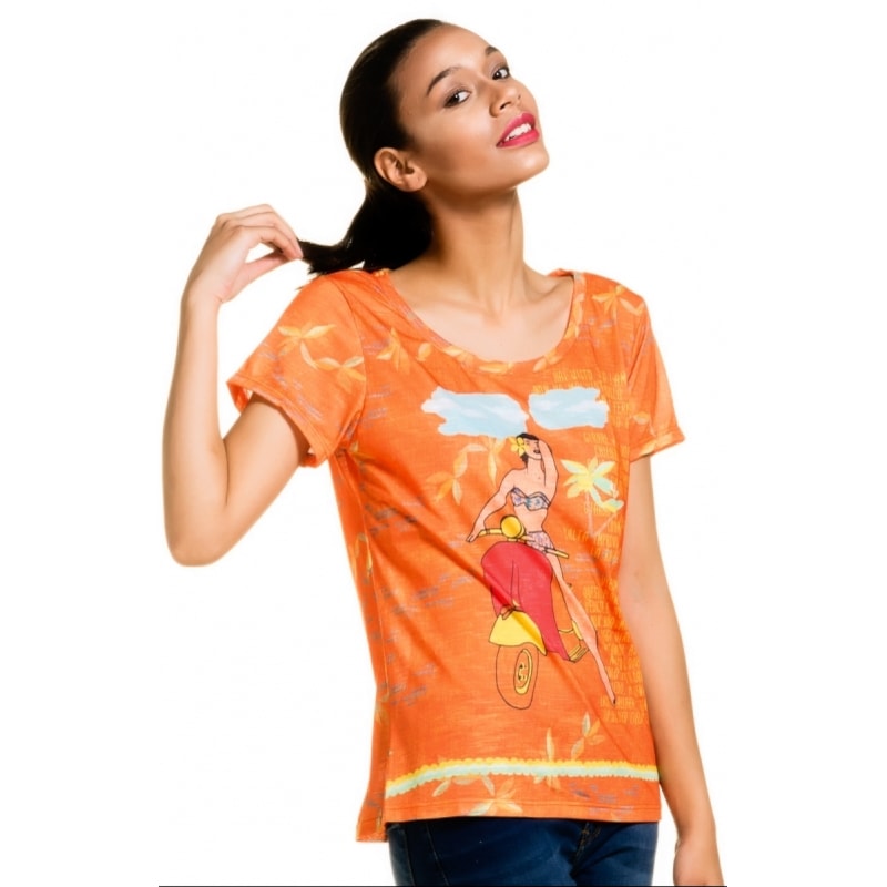 T-SHIRT CANTÃO PIN UP - LARANJA