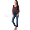 T-SHIRT CANTÃO SILK FLORAL MANGA LONGA - AZUL