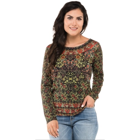 T-SHIRT CANTÃO SILK FLORAL RETRÊ MANGA LONGA - PRETO T-SHIRT CANTÃO SILK FLORAL RETRÊ MANGA LONGA - PRETO