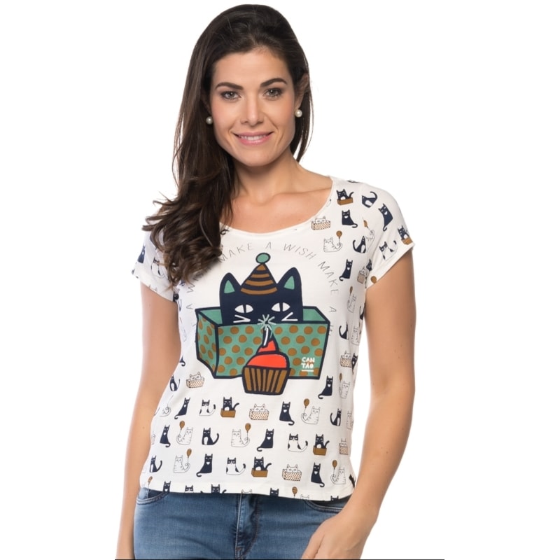 T-SHIRT CANTÃO SILK GATOS M/C - OFF WHITE